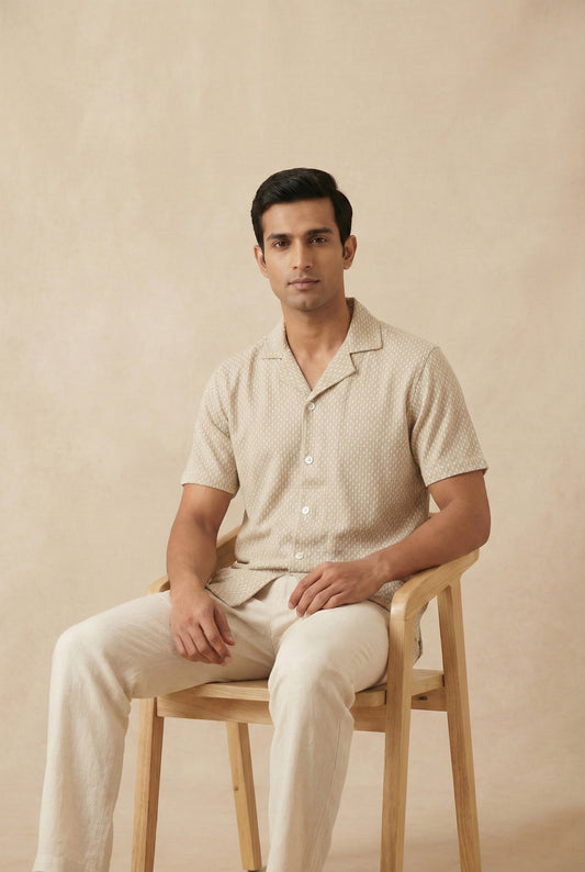 Reत-Dhaaga Cuban Collar Shirt | Beige