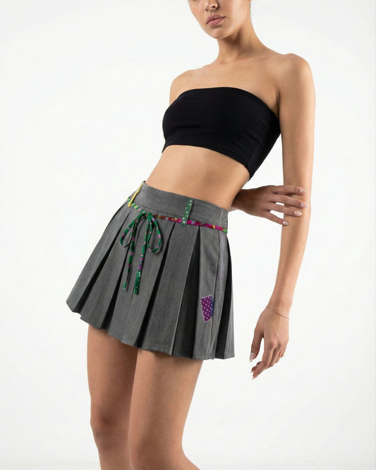 Grey Bandhani Patch Skirt