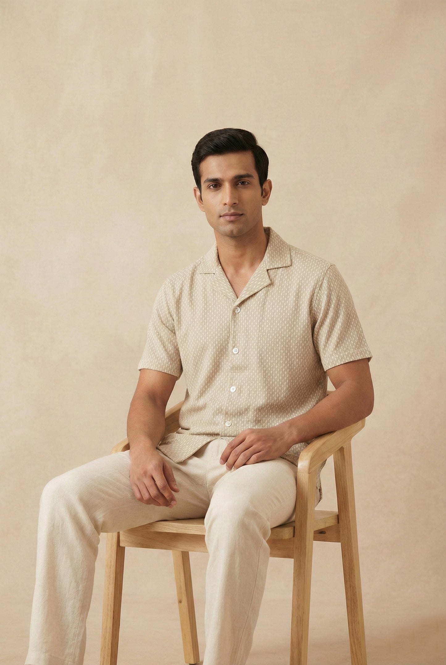 Reत-Dhaaga Cuban Collar Shirt | Beige