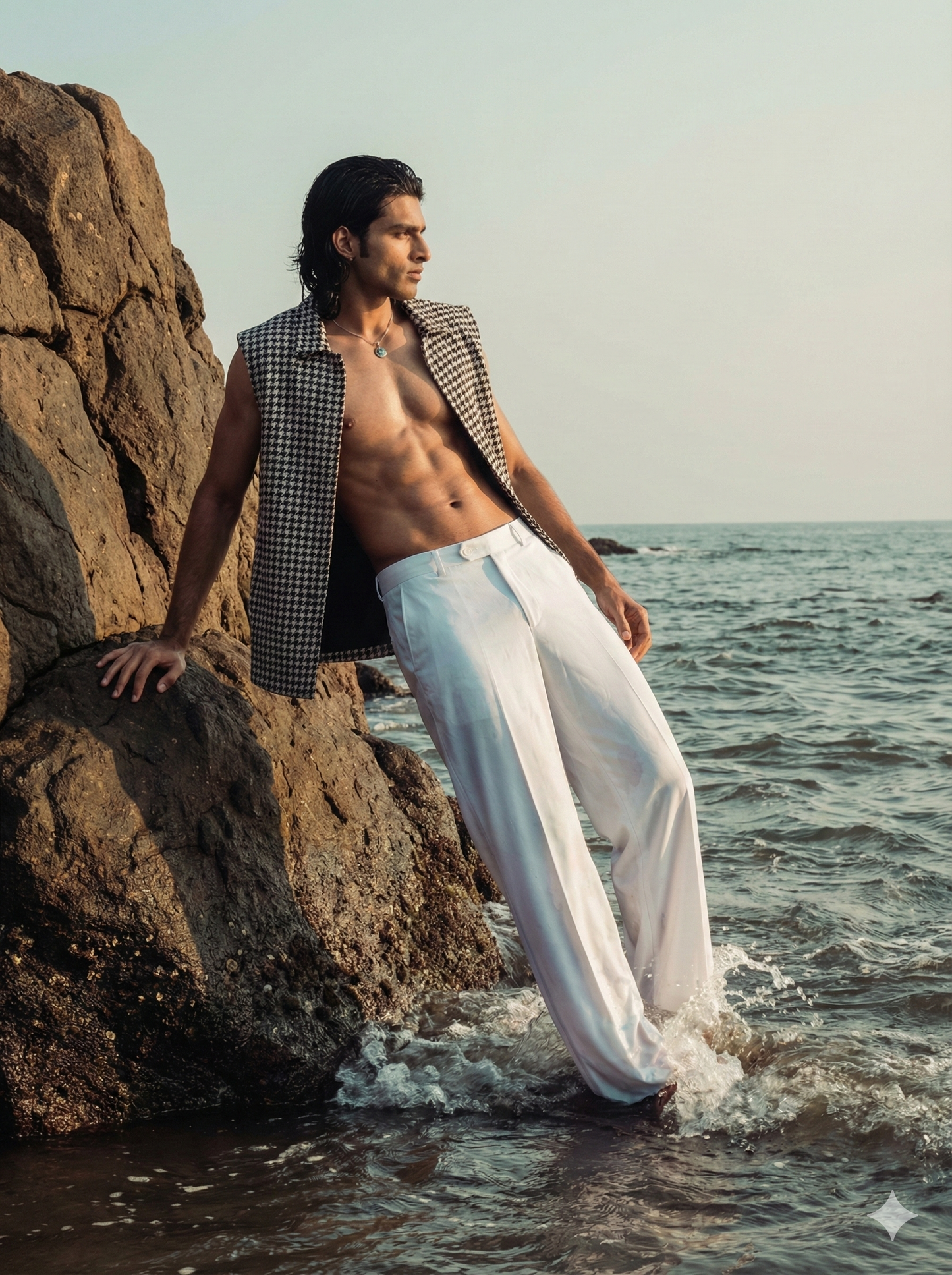 Handwoven Houndstooth Sleeveless Jacket | Khandaani