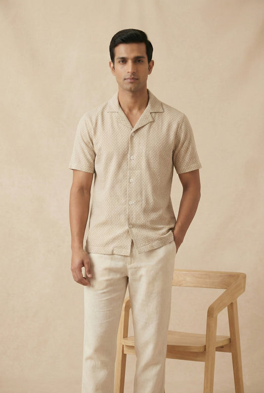 Reत-Dhaaga Cuban Collar Shirt | Beige