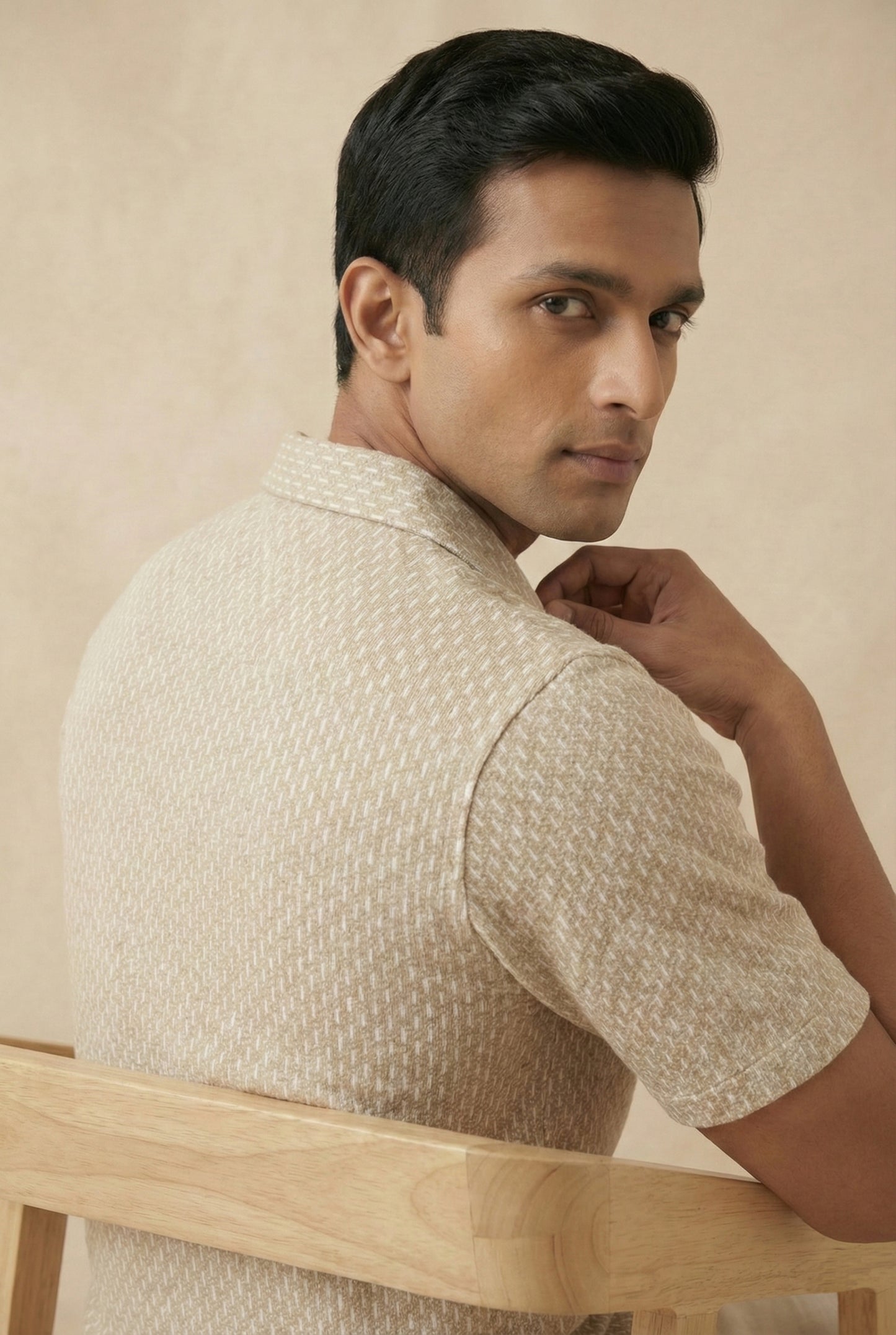 Reत-Dhaaga Cuban Collar Shirt | Beige