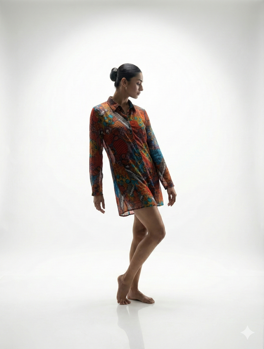 Heritage Mosaic Paisley Shirt Dress | Khandaani