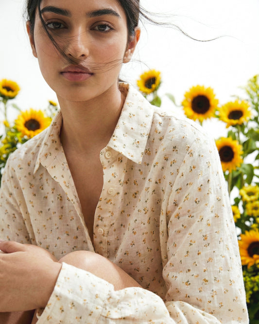 Premium Cream Floral Cotton Shirt | Guldastaan Shirt