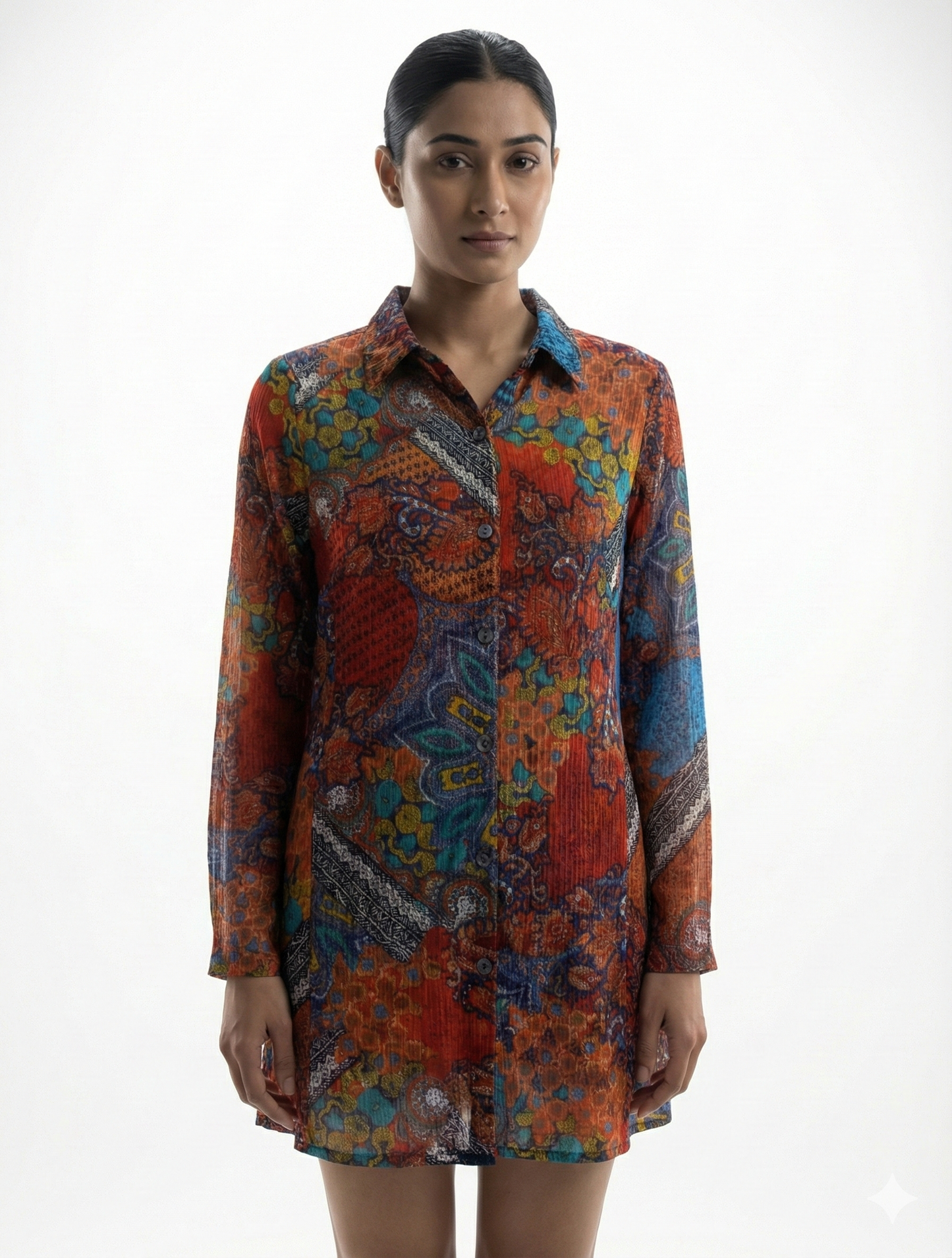 Heritage Mosaic Paisley Shirt Dress | Khandaani