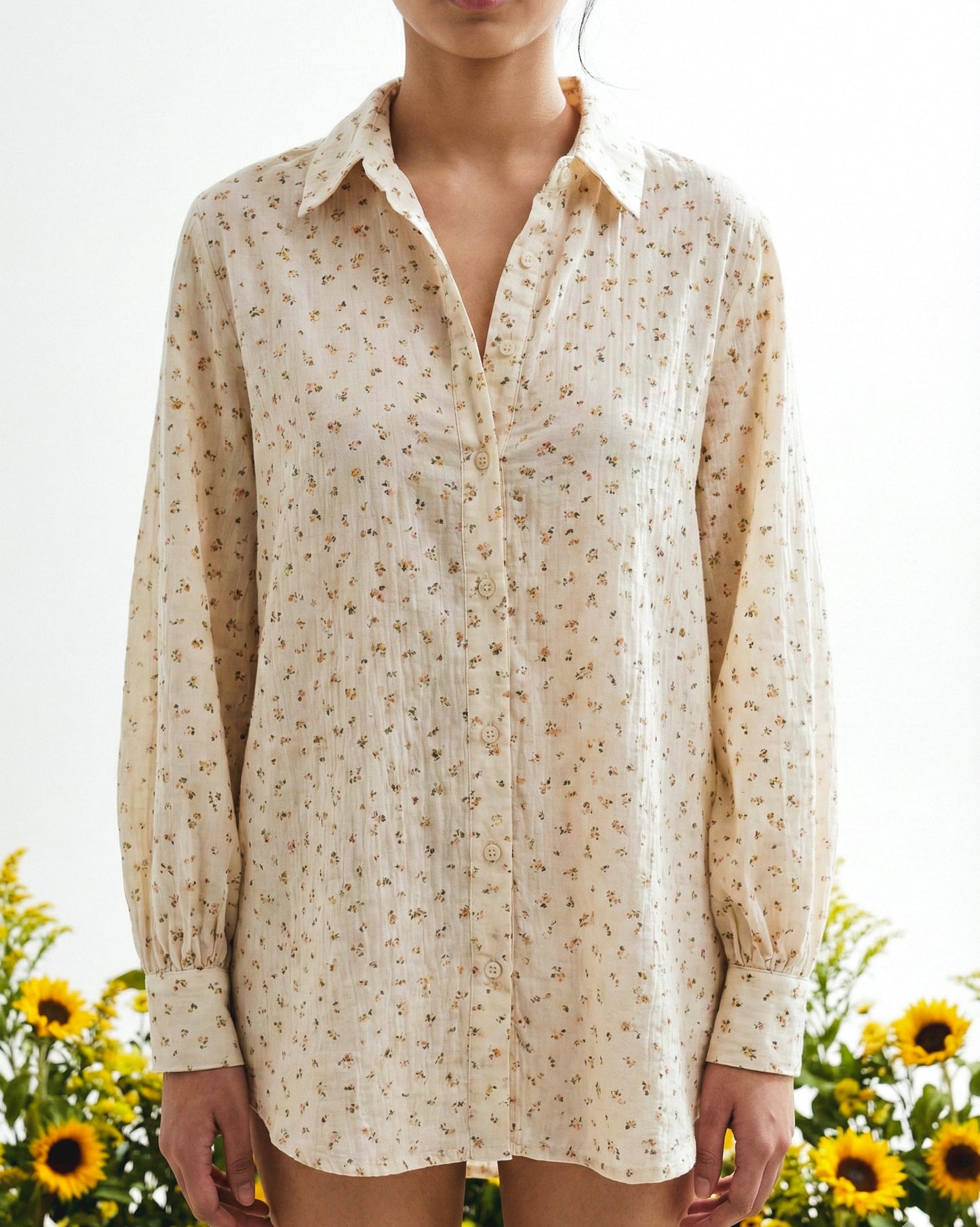 Premium Cream Floral Cotton Shirt | Guldastaan Shirt
