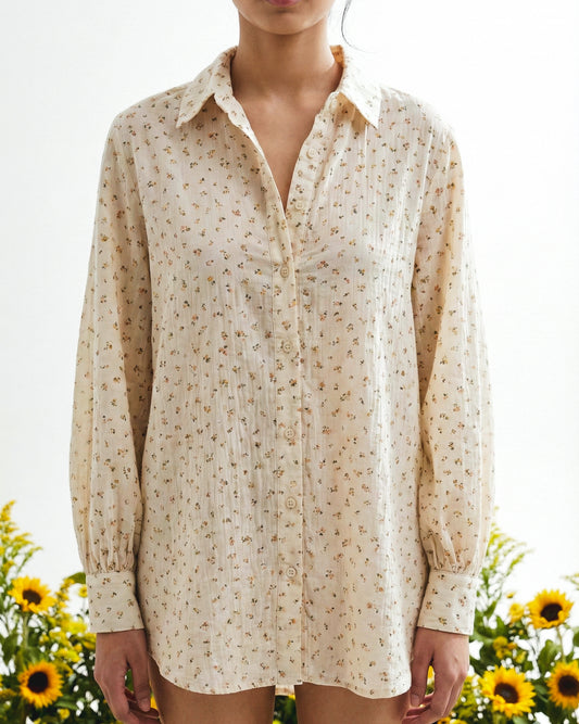 Premium Cream Floral Cotton Shirt | Guldastaan Shirt