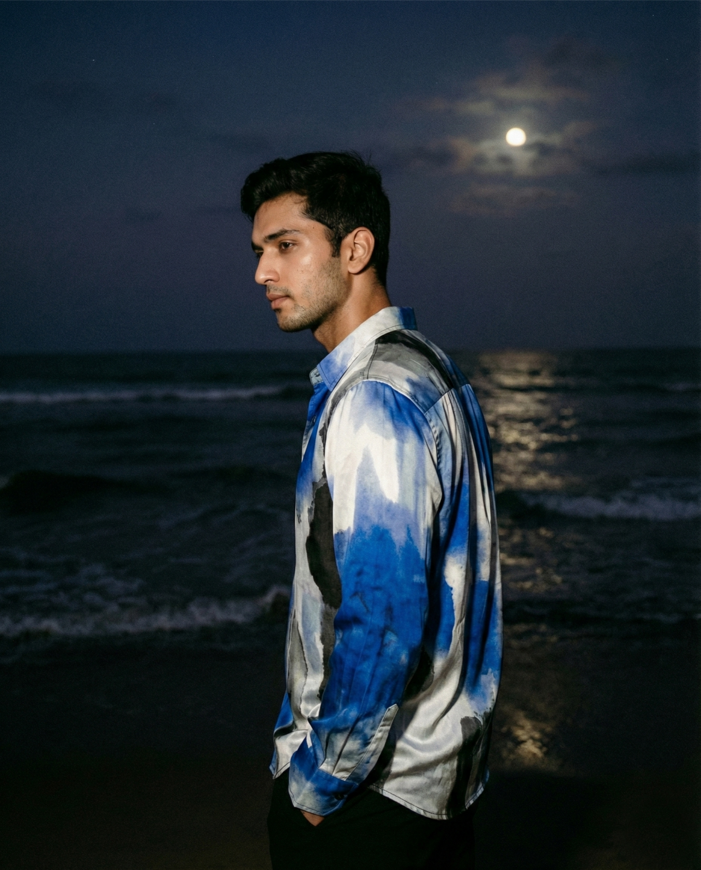 Shahi Syaahi Satin Shirt | Luxury Ink-Wash Eveningwear |  Khandaani