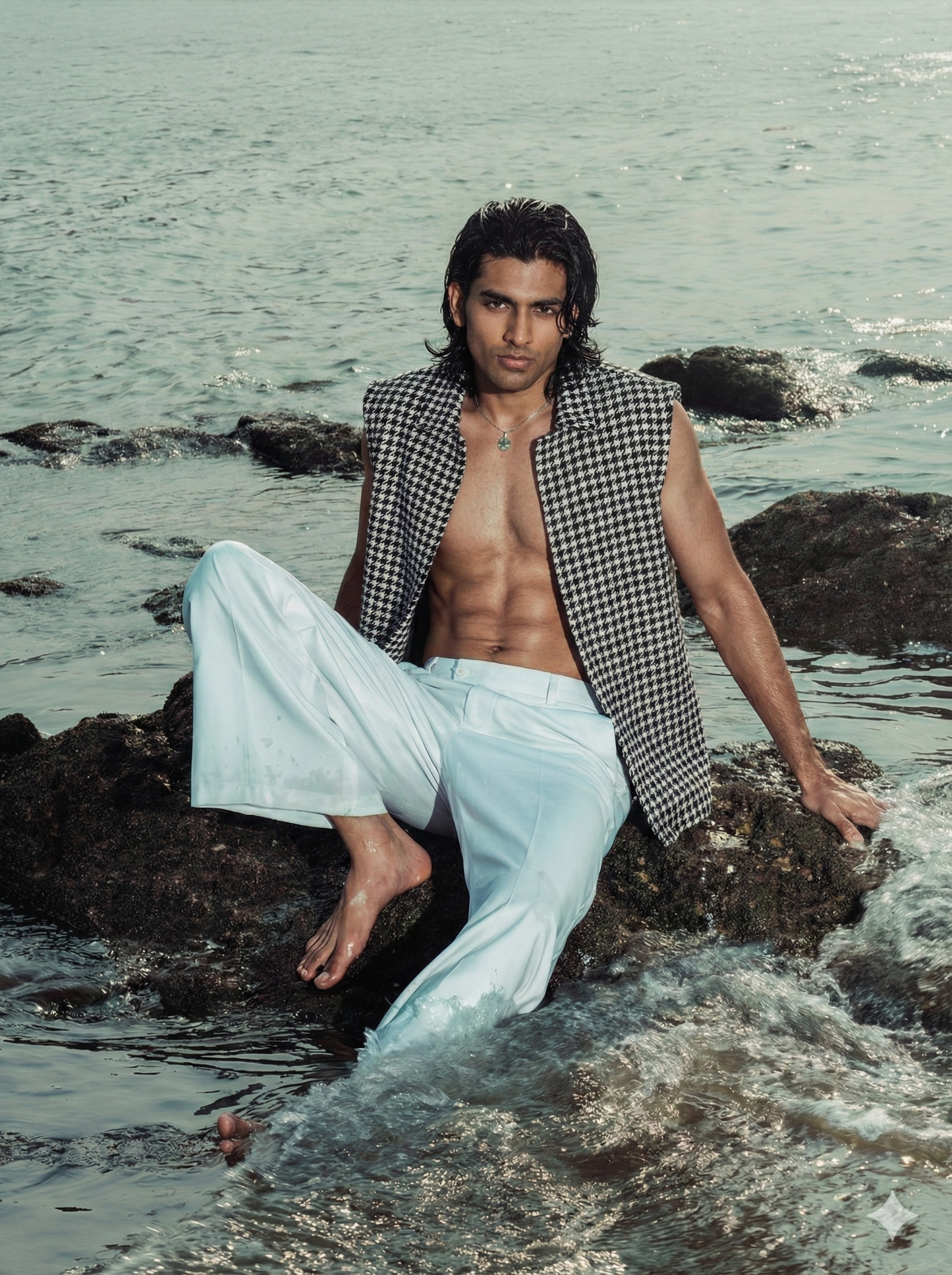 Handwoven Houndstooth Sleeveless Jacket | Khandaani